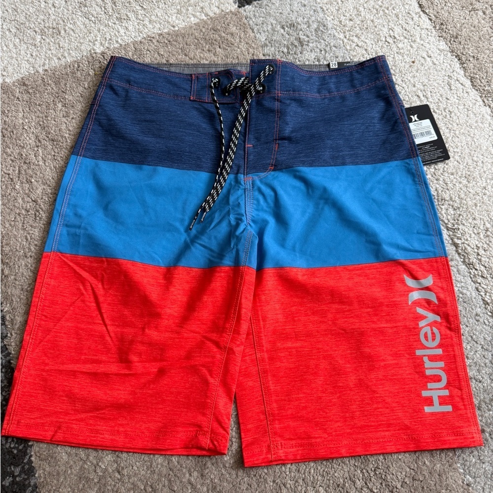 Hurley Men's orange and blue Faraheit ColorBlocked Board Shorts- Size 28